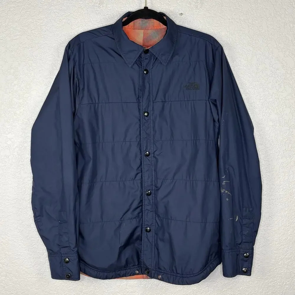 The North Face Men’s Jacket Reversible Plaid Flannel Insulated Blue Orange Sz S